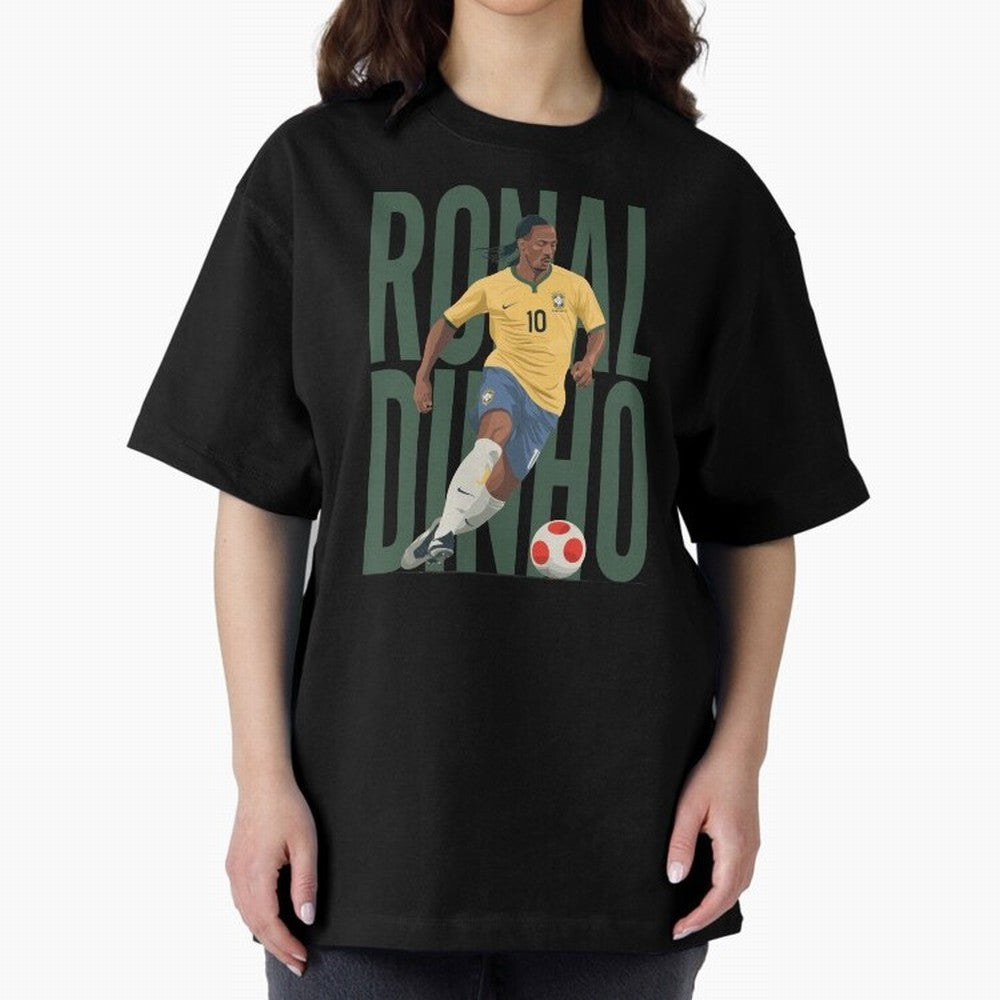 Ronaldinho Gaucho in action Minimalist Graphic Oversized T-Shirt Celebrate Fan Culture around FIFA World Cup 2026 Spirit, Made for Argentina, Messi, Goal Celebration Energy, Supporter Heritage, Football Icons and Worldwide Tournament Joy; Great for