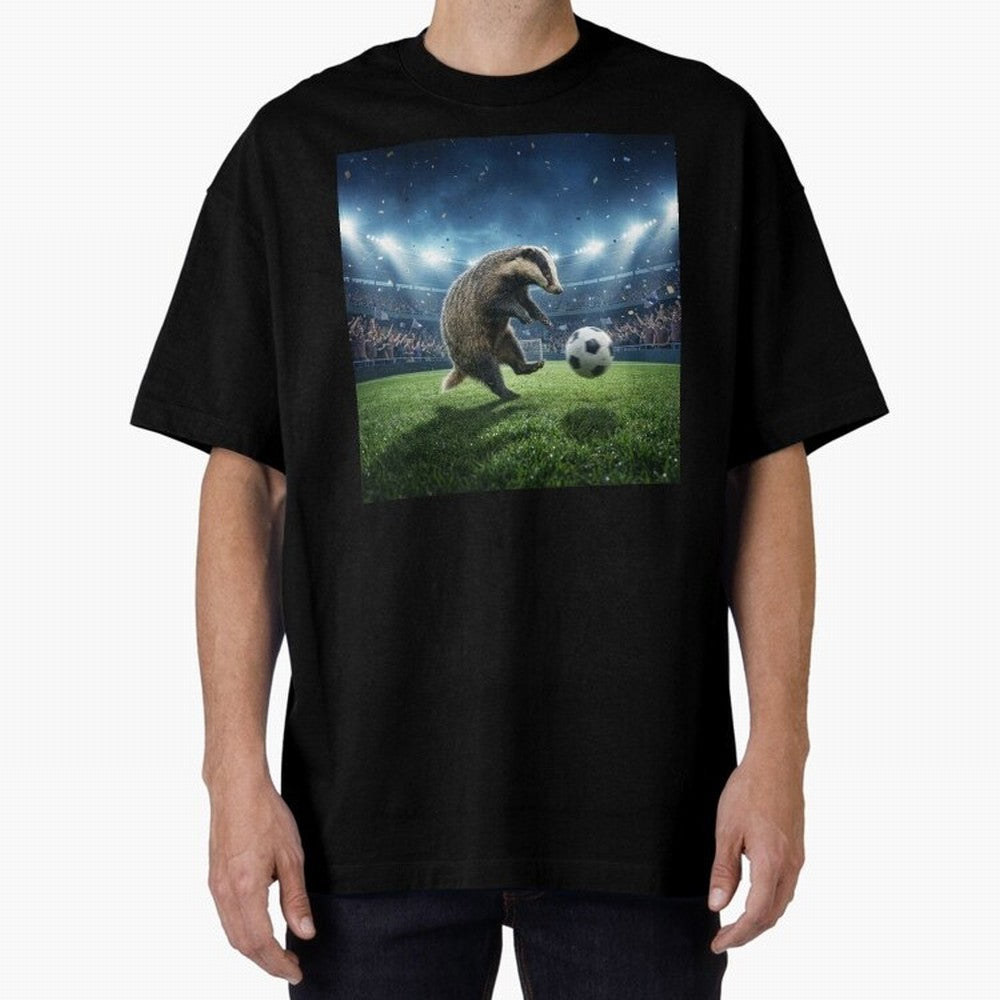 Dynamic Badger Plays Soccer Like Ronaldo Oversized T-Shirt Honor the Football Icons of FIFA World Cup 2026 Group Stage with Messi and Cristiano Ronaldo, Netherlands Energy, Supporter Pride, Iconic Celebrations, Legendary Names and Global Match Day