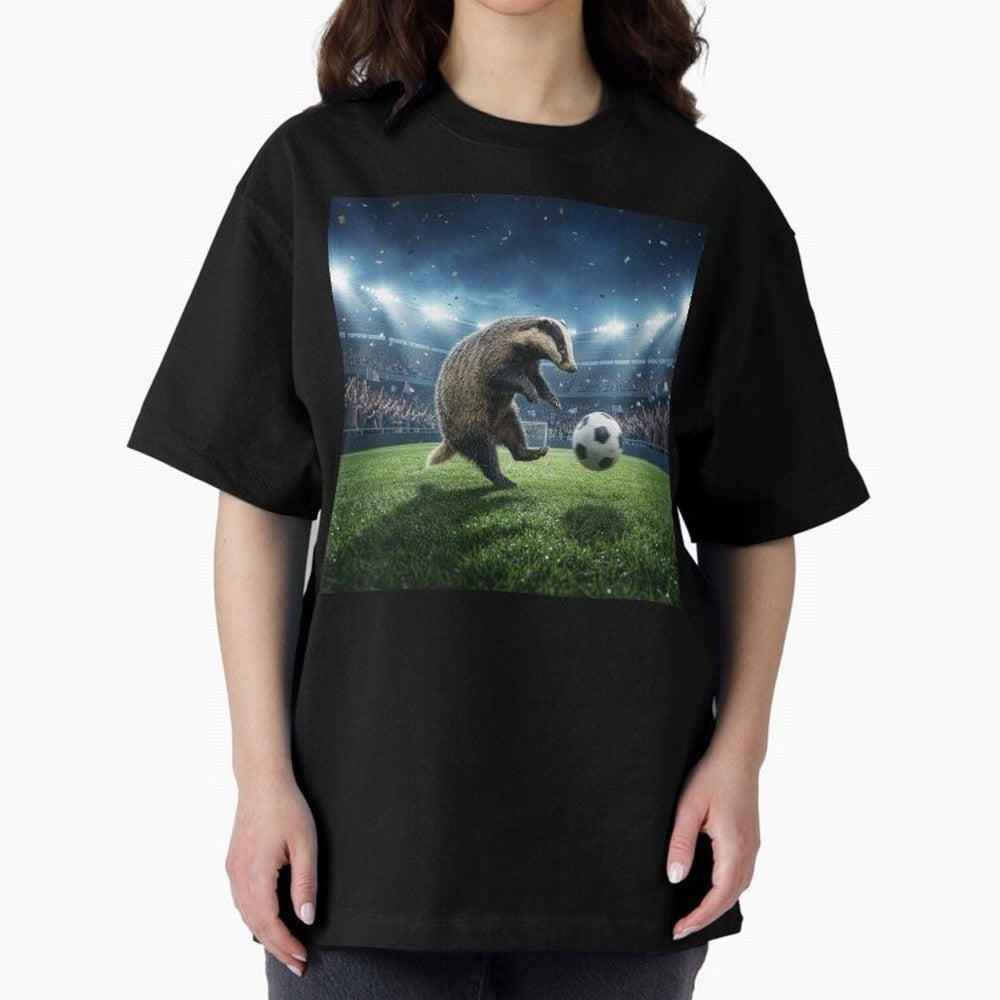 Dynamic Badger Plays Soccer Like Ronaldo Oversized T-Shirt Honor the Football Icons of FIFA World Cup 2026 Group Stage with Messi and Cristiano Ronaldo, Netherlands Energy, Supporter Pride, Iconic Celebrations, Legendary Names and Global Match Day