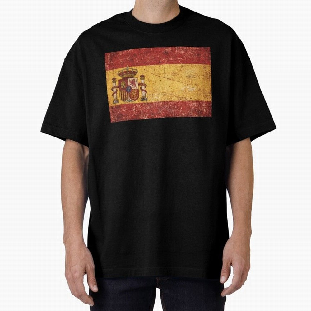 Vintage Distressed Spanish Flag Oversized T-Shirt Show Passion for the Stars of FIFA World Cup 2026 USA Canada Mexico Spirit, Connected to Argentina, France and Brazil, Neymar, Haaland and Cristiano Ronaldo, Global Supporter Spirit, Legendary