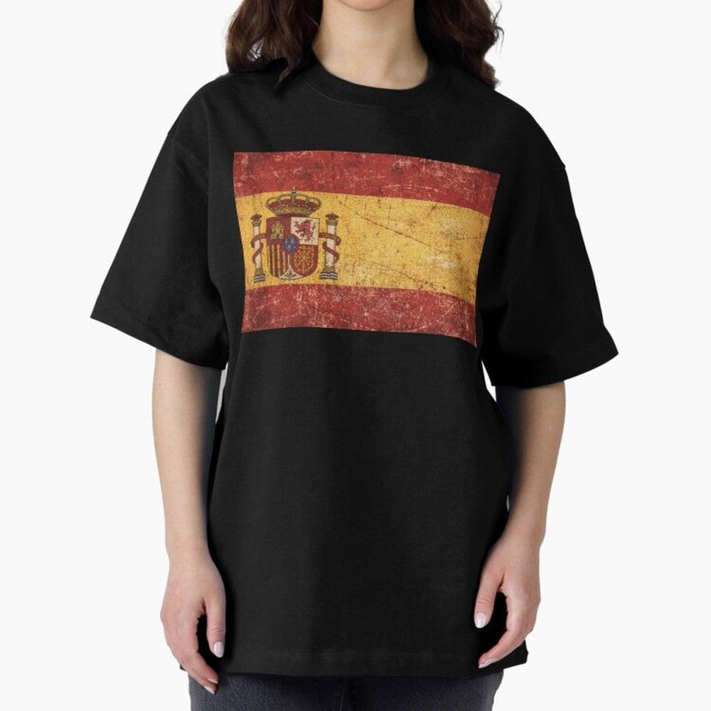 Vintage Distressed Spanish Flag Oversized T-Shirt Show Passion for the Stars of FIFA World Cup 2026 USA Canada Mexico Spirit, Connected to Argentina, France and Brazil, Neymar, Haaland and Cristiano Ronaldo, Global Supporter Spirit, Legendary
