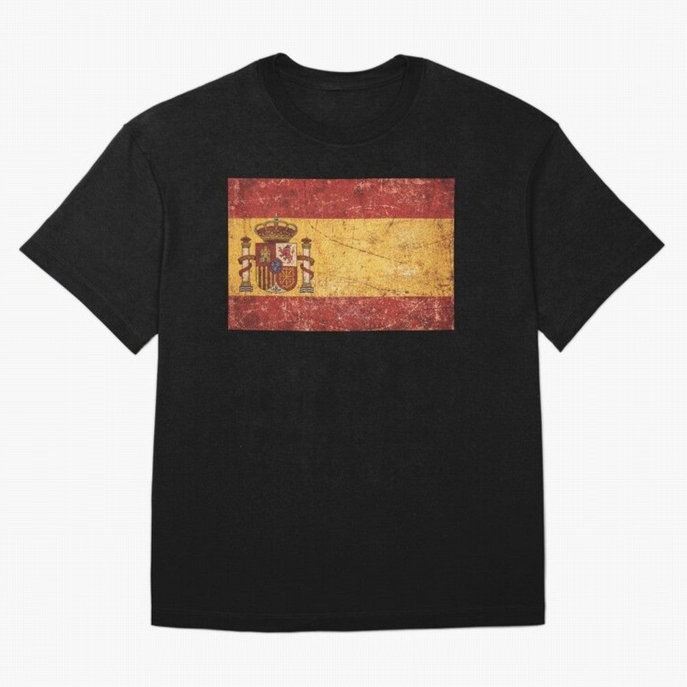 Vintage Distressed Spanish Flag Oversized T-Shirt Show Passion for the Stars of FIFA World Cup 2026 USA Canada Mexico Spirit, Connected to Argentina, France and Brazil, Neymar, Haaland and Cristiano Ronaldo, Global Supporter Spirit, Legendary