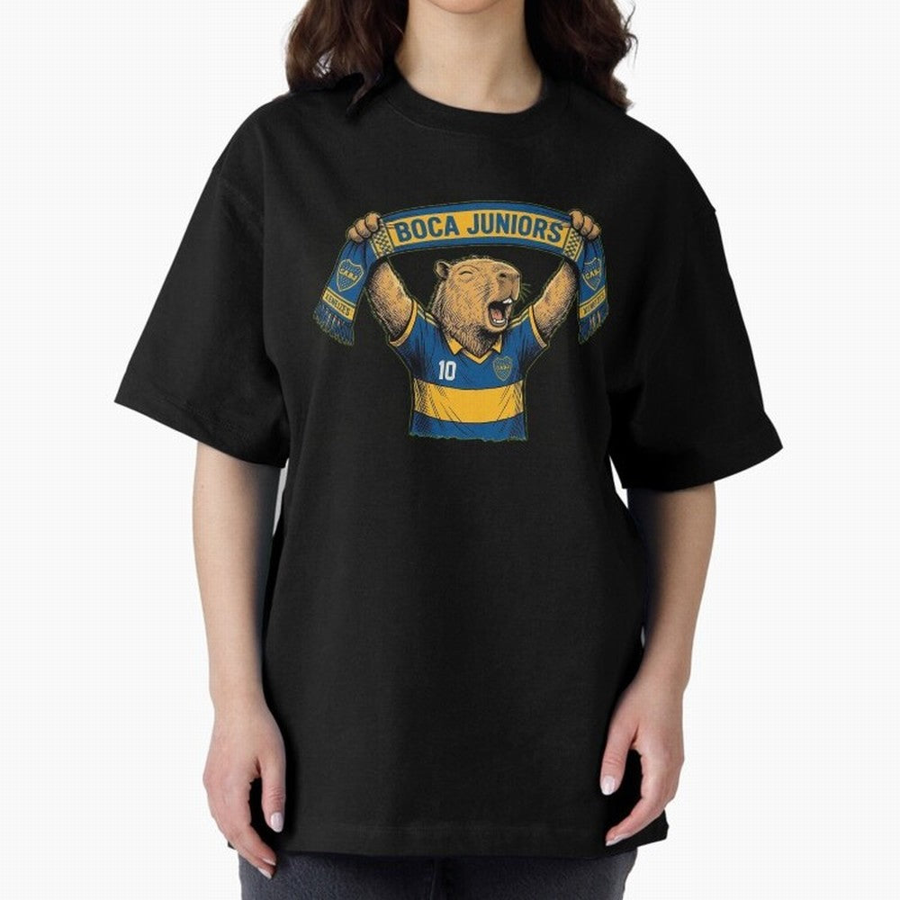 Capybara Boca Juniors Fan ¨C Funny Soccer Sticker Oversized T-Shirt Remember Iconic Moments from FIFA World Cup 2026 USA Canada Mexico for Fans of Haaland and Mbappe and Argentina, France and Brazil, Bringing Tournament Hype, Historic Matchups,