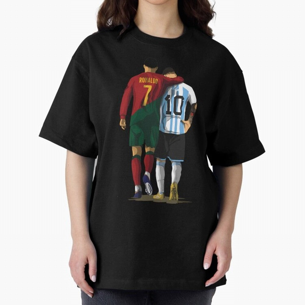 Messi Ronaldo Chit Chat Illustration Oversized T-Shirt Feel the Roar of Match Day Hype around FIFA World Cup 2026, Neymar, Haaland and Cristiano Ronaldo, Netherlands, Retro Football Energy, Iconic Rivalries, Trophy Chase Drama and Stadium