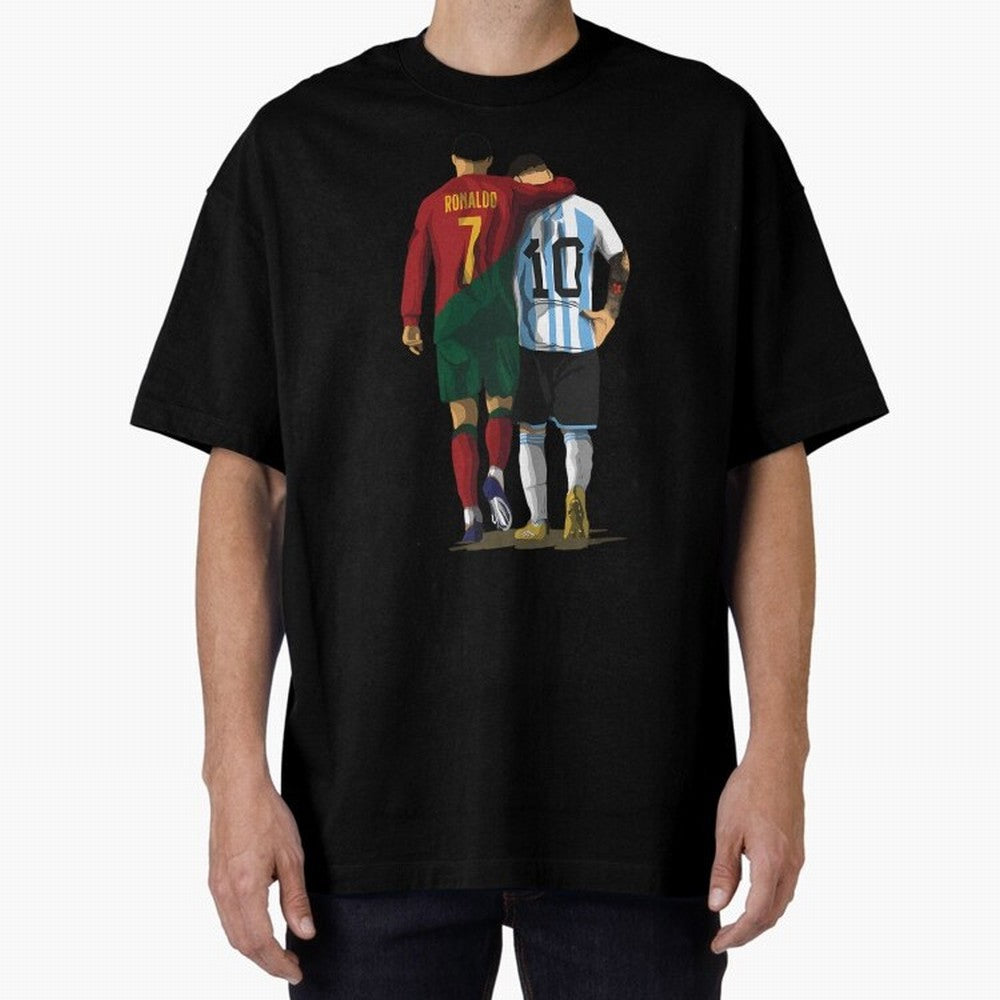 Messi Ronaldo Chit Chat Illustration Oversized T-Shirt Feel the Roar of Match Day Hype around FIFA World Cup 2026, Neymar, Haaland and Cristiano Ronaldo, Netherlands, Retro Football Energy, Iconic Rivalries, Trophy Chase Drama and Stadium
