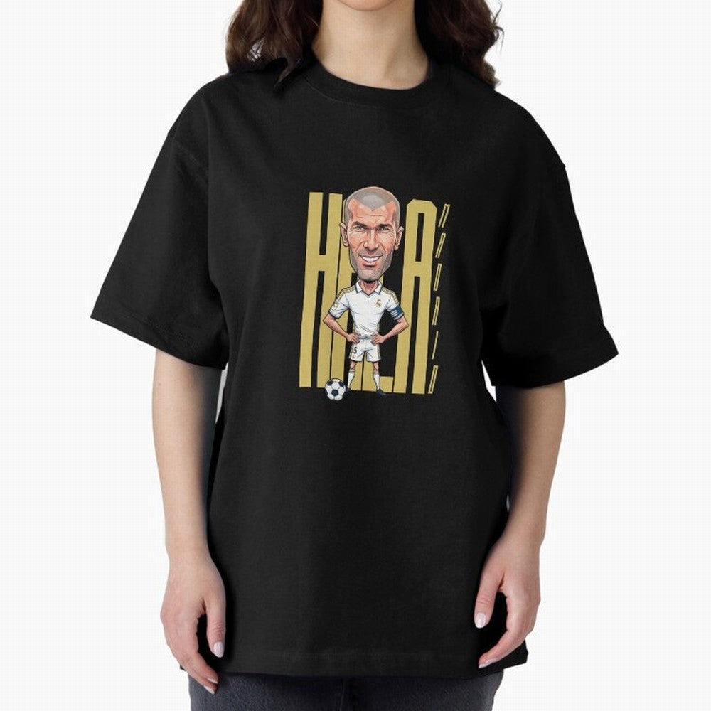 Caricature of Zin¨¦dine Zidane Hala Madrid Oversized T-Shirt Remember Global Football Passion for FIFA World Cup 2026 USA Canada Mexico, Driven by Mbappe and Neymar, Spain, Vintage Soccer Flavor, Modern Football Stars, National Flags and Final