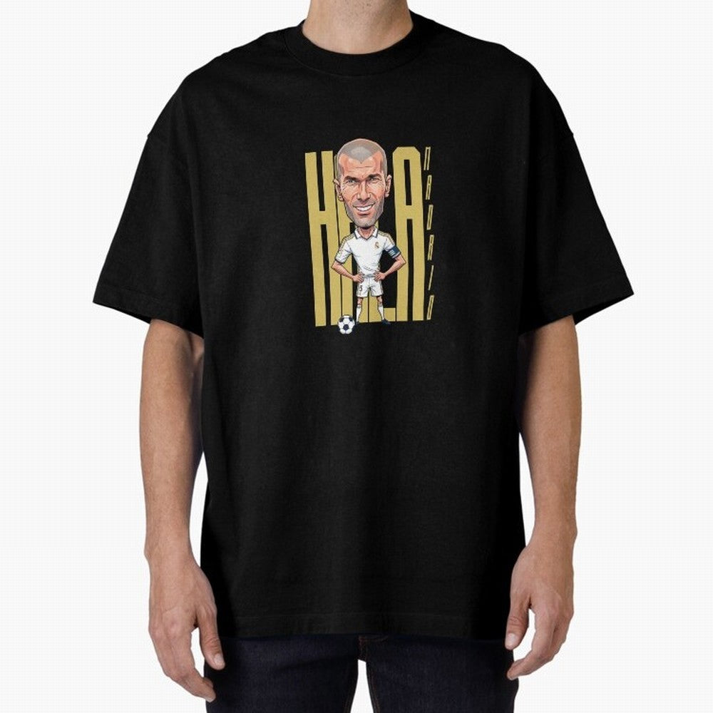 Caricature of Zin¨¦dine Zidane Hala Madrid Oversized T-Shirt Remember Global Football Passion for FIFA World Cup 2026 USA Canada Mexico, Driven by Mbappe and Neymar, Spain, Vintage Soccer Flavor, Modern Football Stars, National Flags and Final