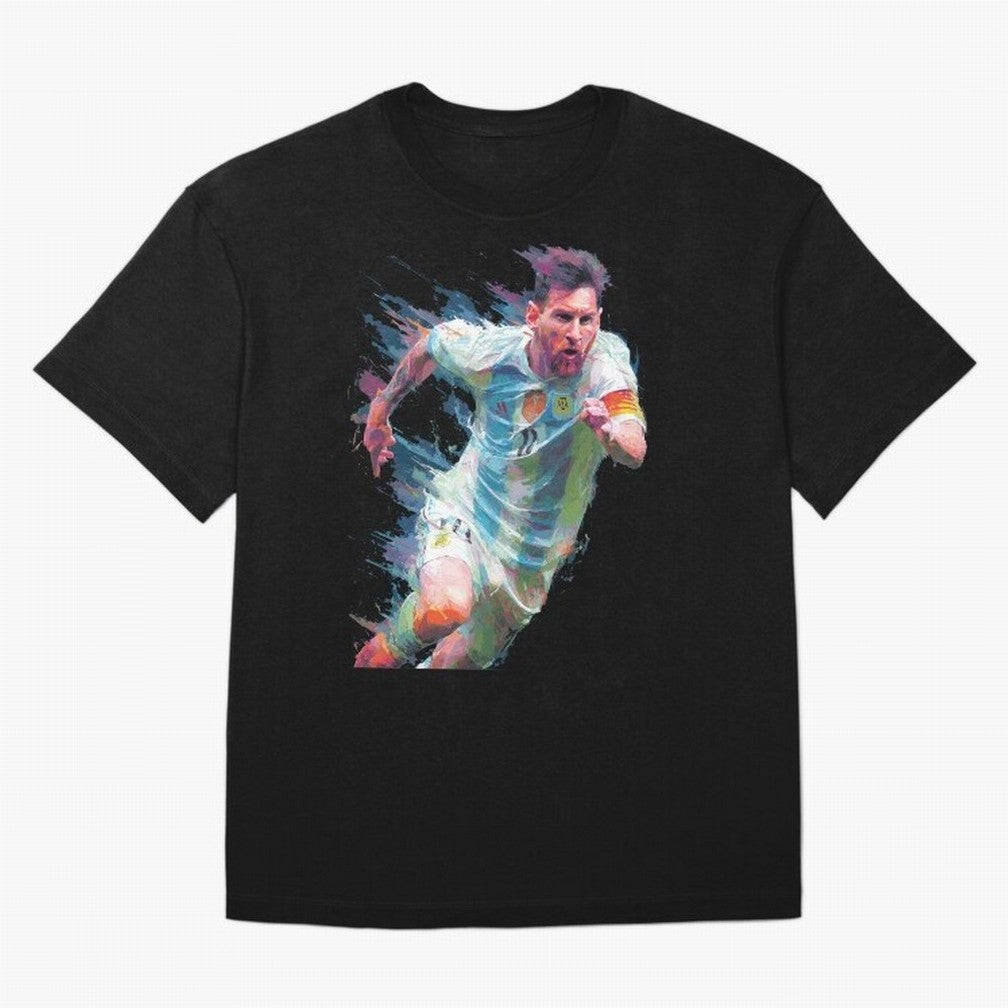 Messi in action Graphic Paint poster design Oversized T-Shirt Celebrate FIFA World Cup 2026 Group Stage for Fans of Mbappe and Neymar and Brazil, Bringing Soccer Culture, Superstar Moments, National Team Dreams and Competitive Fire; Great for