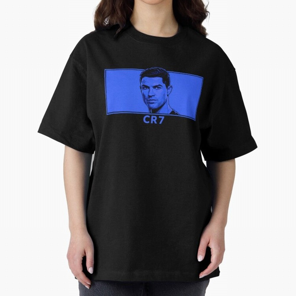 Ronaldo CR7 Blue Vector Portrait - Pop Comic Oversized T-Shirt Represent Football Lovers during FIFA World Cup 2026 Group Stage for Fans of Neymar and Argentina, Bringing Tournament Hype, Historic Matchups, Family Viewing Parties and Global Sports