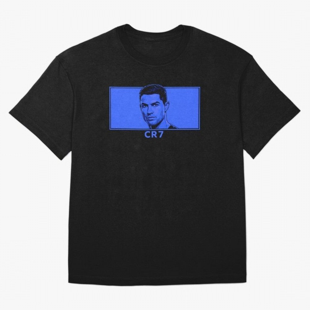 Ronaldo CR7 Blue Vector Portrait - Pop Comic Oversized T-Shirt Represent Football Lovers during FIFA World Cup 2026 Group Stage for Fans of Neymar and Argentina, Bringing Tournament Hype, Historic Matchups, Family Viewing Parties and Global Sports