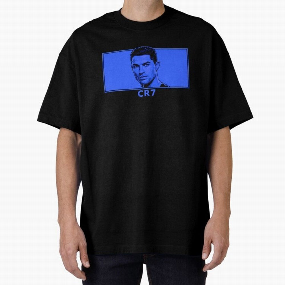 Ronaldo CR7 Blue Vector Portrait - Pop Comic Oversized T-Shirt Represent Football Lovers during FIFA World Cup 2026 Group Stage for Fans of Neymar and Argentina, Bringing Tournament Hype, Historic Matchups, Family Viewing Parties and Global Sports
