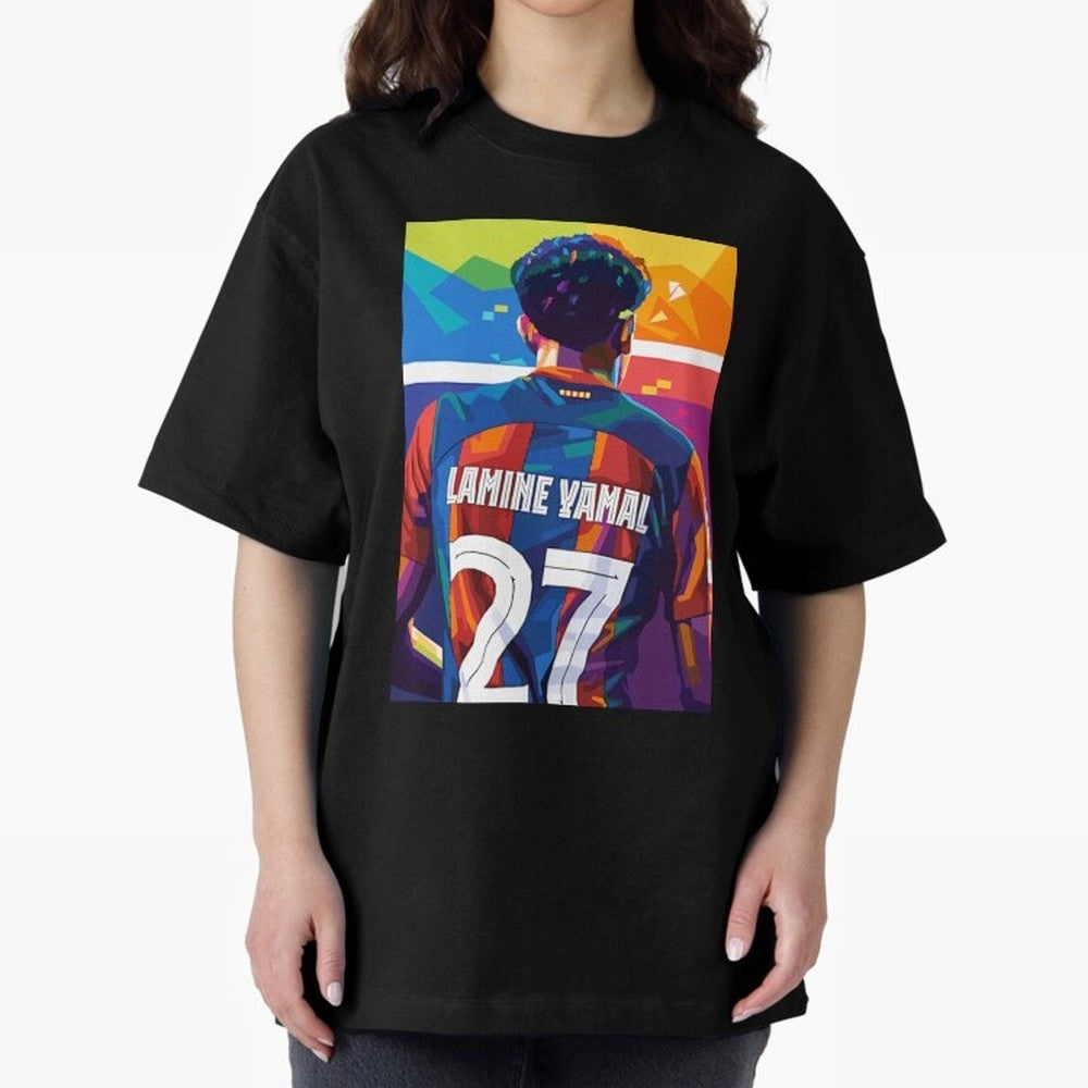 Lamine Yamal Wpap Pop Art Oversized T-Shirt Follow Global Football Passion for FIFA World Cup 2026, Celebrating Haaland and Mbappe, Netherlands, Retro Football Energy, Iconic Rivalries, Trophy Chase Drama and Stadium Atmosphere; Great for Watch