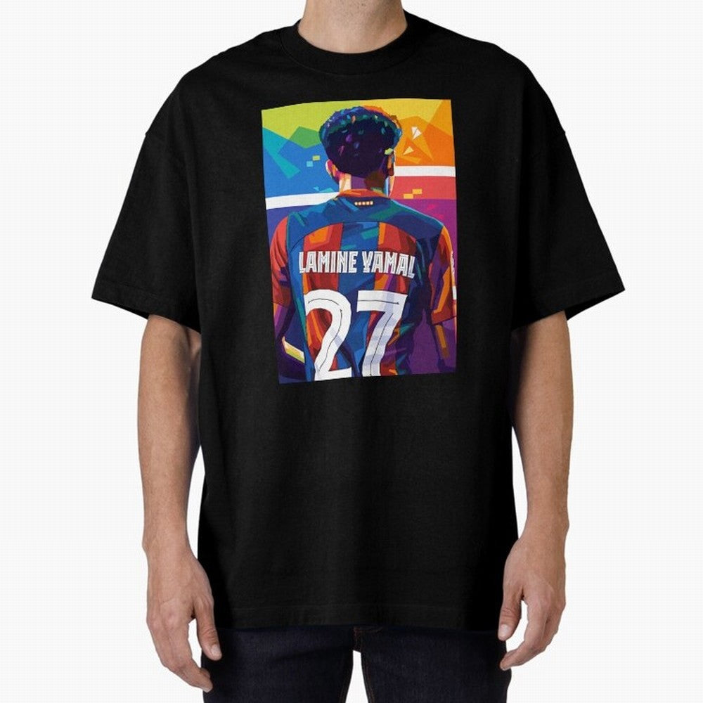 Lamine Yamal Wpap Pop Art Oversized T-Shirt Follow Global Football Passion for FIFA World Cup 2026, Celebrating Haaland and Mbappe, Netherlands, Retro Football Energy, Iconic Rivalries, Trophy Chase Drama and Stadium Atmosphere; Great for Watch