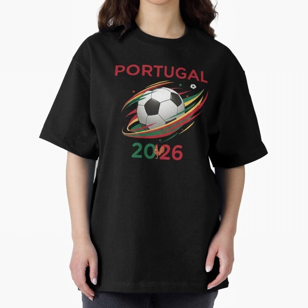 Camiseta Portugal 2026 - Bola de Futebol e Design Galo de Barcelos. Oversized T-Shirt Make Every Kick Count in FIFA World Cup 2026 Spirit, Connected to France, CR7, Soccer Culture, Superstar Moments, National Team Dreams and Competitive Fire;