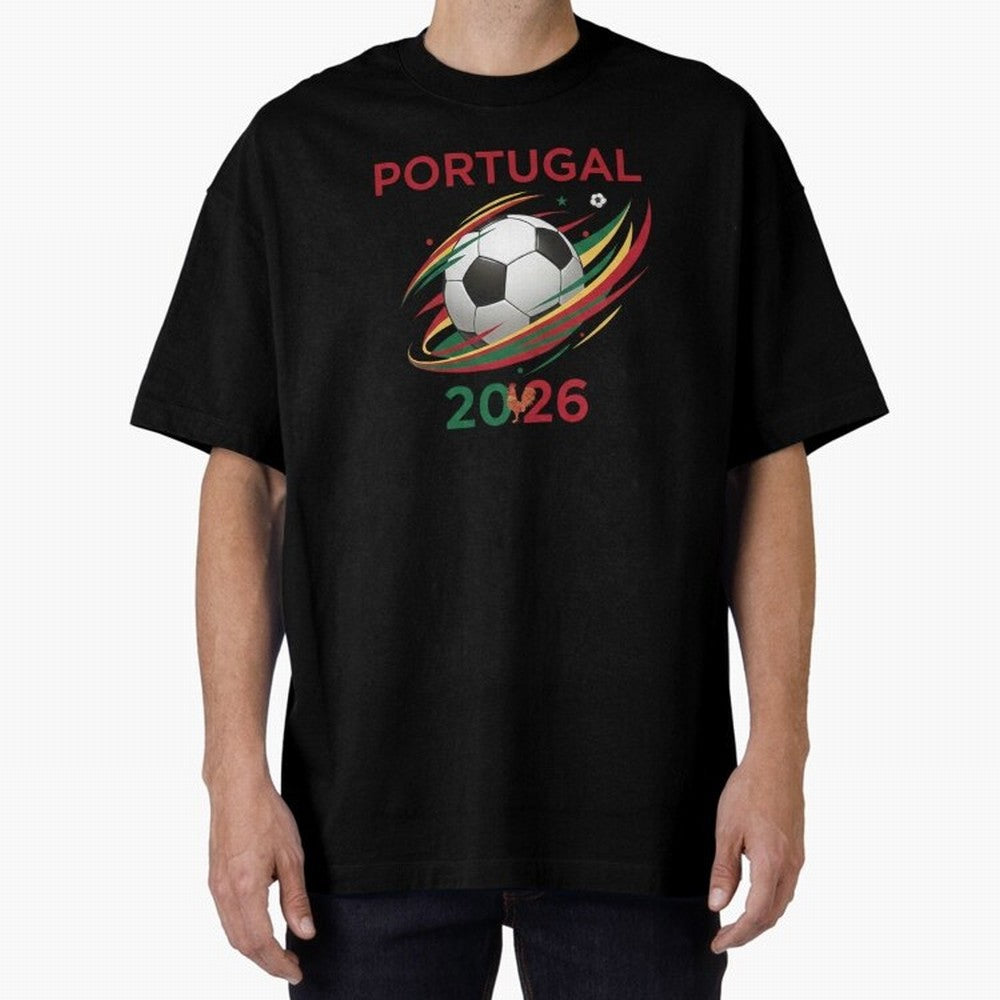 Camiseta Portugal 2026 - Bola de Futebol e Design Galo de Barcelos. Oversized T-Shirt Make Every Kick Count in FIFA World Cup 2026 Spirit, Connected to France, CR7, Soccer Culture, Superstar Moments, National Team Dreams and Competitive Fire;