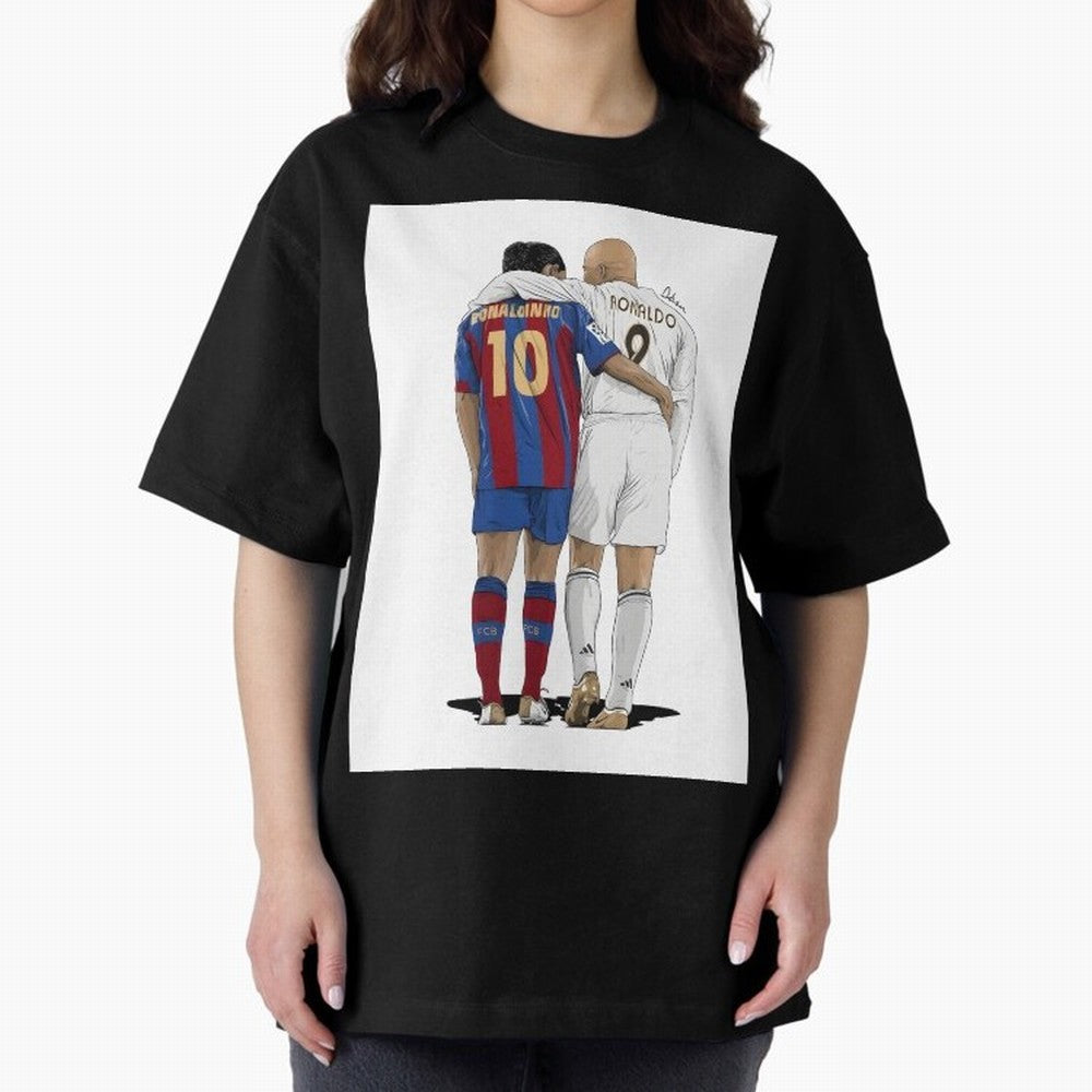 Ronaldinho & Ronaldo R9 Classic Football Legend - La Liga Derby Oversized T-Shirt Celebrate Fan Favorites in Global Football Passion for FIFA World Cup 2026 Group Stage, Inspired by CR7 and Messi, England, Match Day Excitement, Supporter Culture,