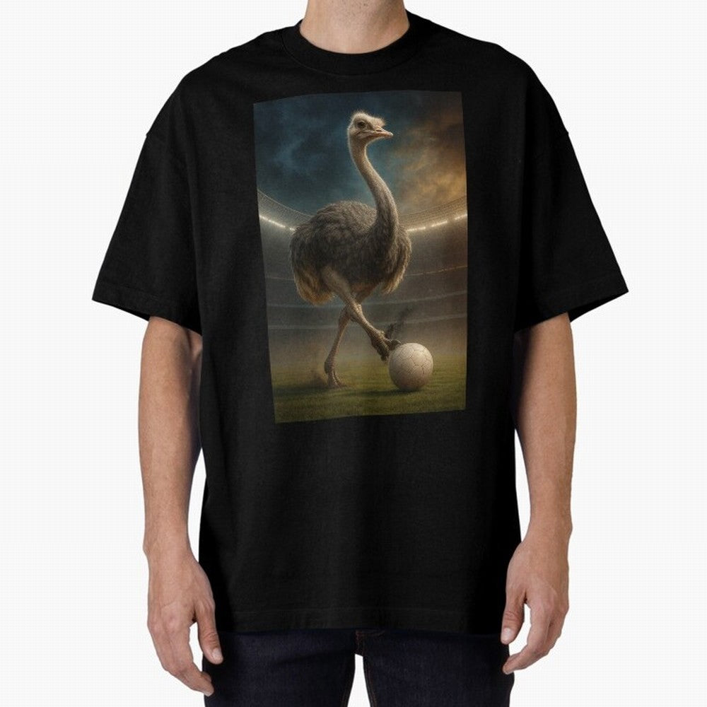 Ostrich Plays Soccer Oversized T-Shirt Celebrate Global Passion for Global Football Passion for FIFA World Cup 2026 Group Stage, with Neymar, Haaland and Cristiano Ronaldo, Portugal, Classic Soccer Heritage, Championship Pressure, Fan Loyalty and