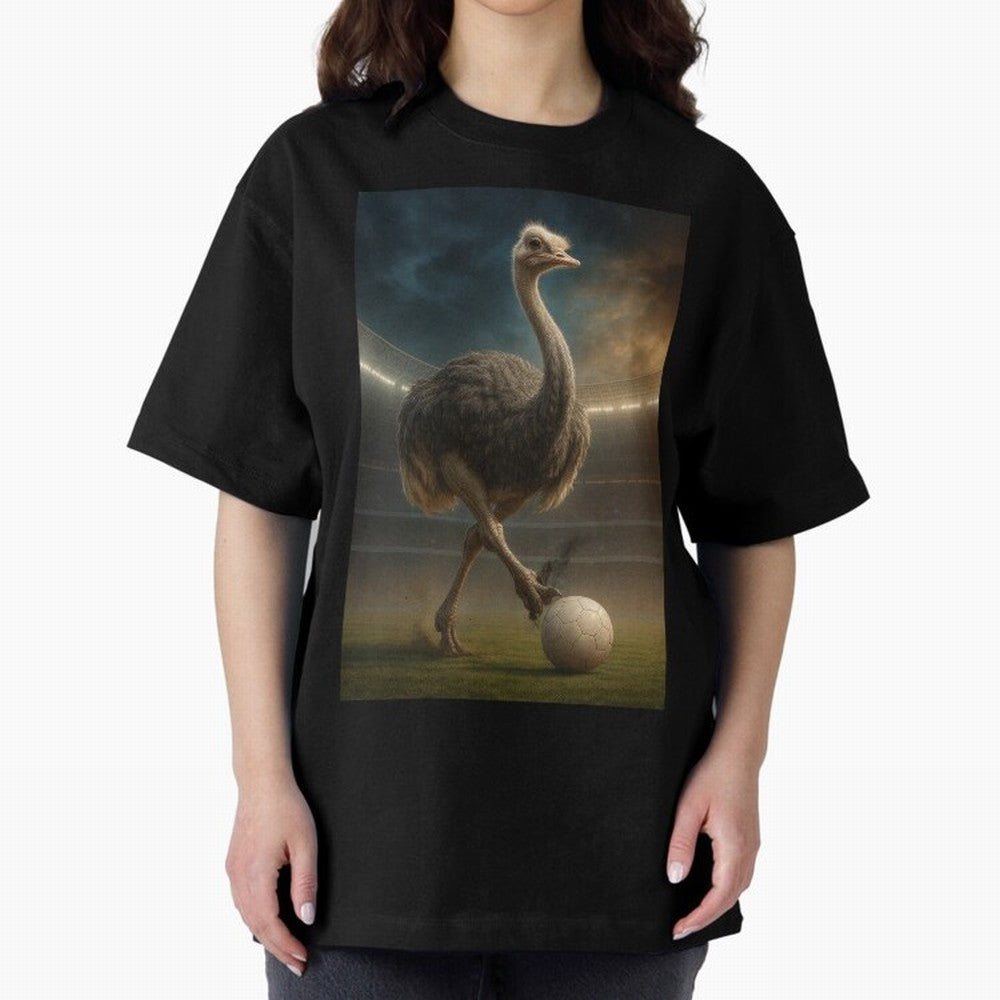 Ostrich Plays Soccer Oversized T-Shirt Celebrate Global Passion for Global Football Passion for FIFA World Cup 2026 Group Stage, with Neymar, Haaland and Cristiano Ronaldo, Portugal, Classic Soccer Heritage, Championship Pressure, Fan Loyalty and