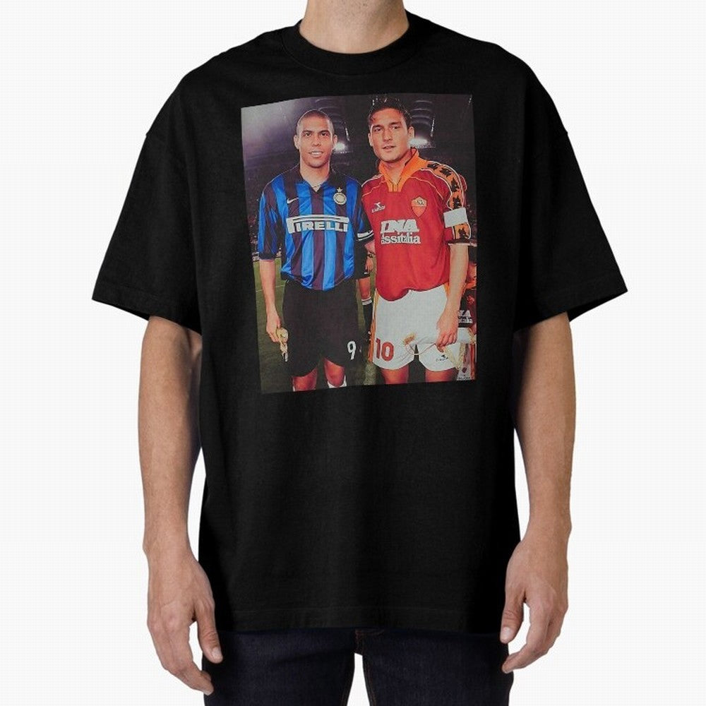 Clash of Class. Francesco Totti and Ronaldo Nazario sometime in the 90s. Oversized T-Shirt Fuel FIFA World Cup 2026 for Fans of Mbappe and England, Bringing Worldwide Fan Energy, Dramatic Goals, Stadium Lights and Championship Celebrations; Ideal