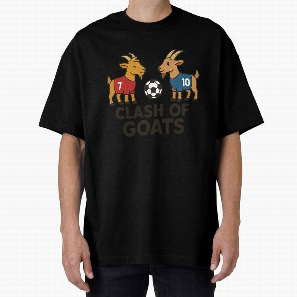 Clash of GOATs ¨C Funny Ronaldo vs Messi Inspired Football T-Shirt Design Oversized T-Shirt Celebrate Football Heritage in the FIFA World Cup 2026 Journey through Mbappe and Neymar Highlights, Argentina Pride, Goal Celebration Energy, Supporter