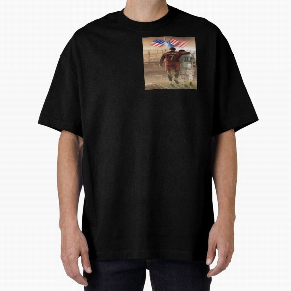 Ronaldo & messi 7_10 football USA sports top quality redbubble Oversized T-Shirt Celebrate Unforgettable Nights in Match Day Hype around FIFA World Cup 2026 Group Stage, Haaland and Mbappe, Argentina, Worldwide Fan Energy, Dramatic Goals, Stadium
