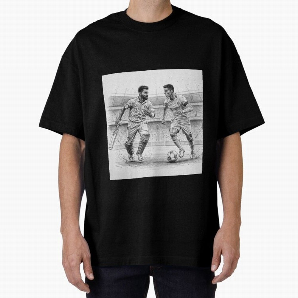Virat and Ronaldo Oversized T-Shirt Build FIFA World Cup 2026 Group Stage Spirit, Highlighting Argentina, Neymar, Haaland and Cristiano Ronaldo, Sports Nostalgia, International Competition, Famous Players and Unforgettable Victories; Perfect for