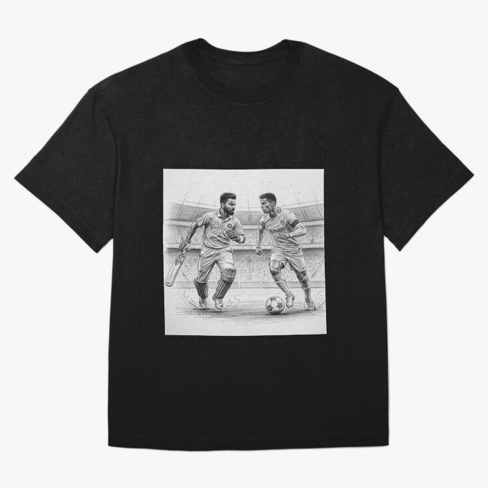 Virat and Ronaldo Oversized T-Shirt Build FIFA World Cup 2026 Group Stage Spirit, Highlighting Argentina, Neymar, Haaland and Cristiano Ronaldo, Sports Nostalgia, International Competition, Famous Players and Unforgettable Victories; Perfect for