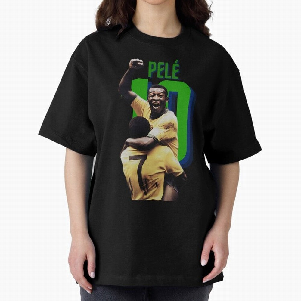 Pele 10 Oversized T-Shirt Celebrate Fan Culture around Global Football Passion for FIFA World Cup 2026 Group Stage, Capturing Messi and Cristiano Ronaldo, Argentina, France and Brazil, Game Day Rituals, Football Legends, Country Pride and the Road