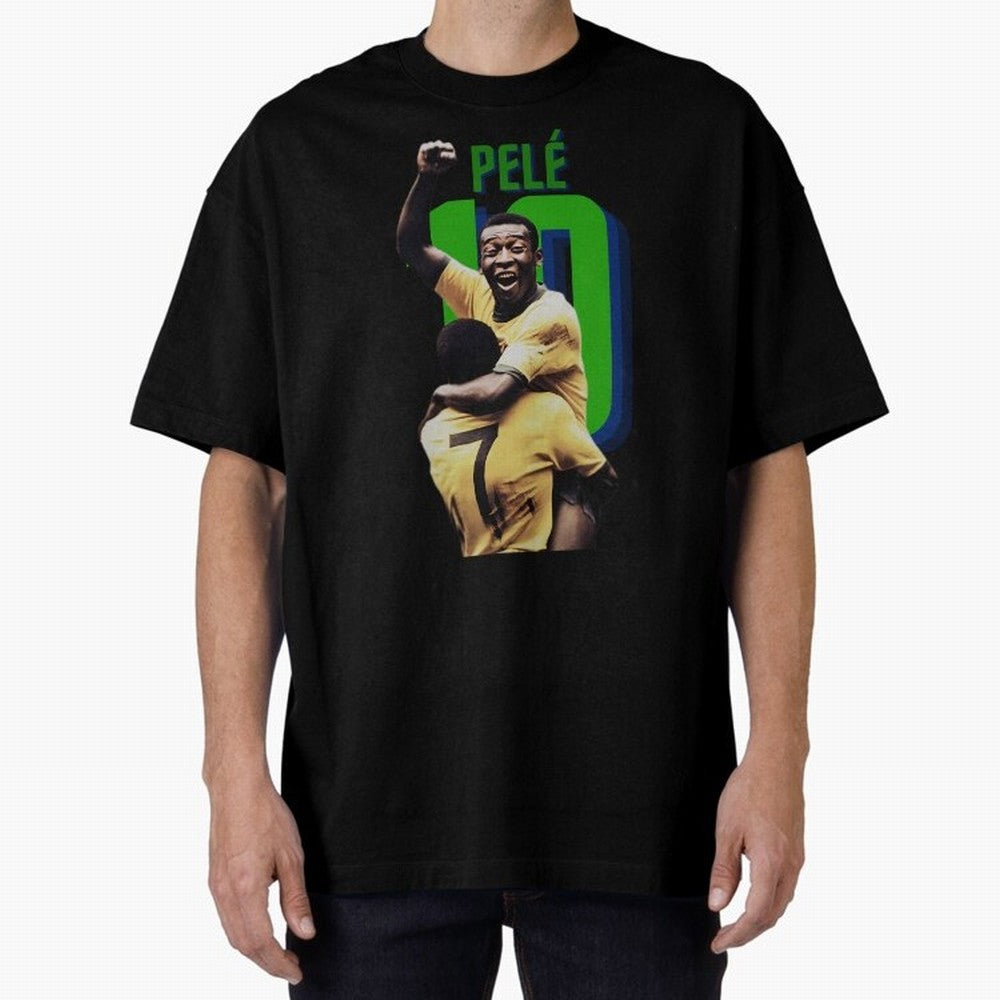 Pele 10 Oversized T-Shirt Celebrate Fan Culture around Global Football Passion for FIFA World Cup 2026 Group Stage, Capturing Messi and Cristiano Ronaldo, Argentina, France and Brazil, Game Day Rituals, Football Legends, Country Pride and the Road