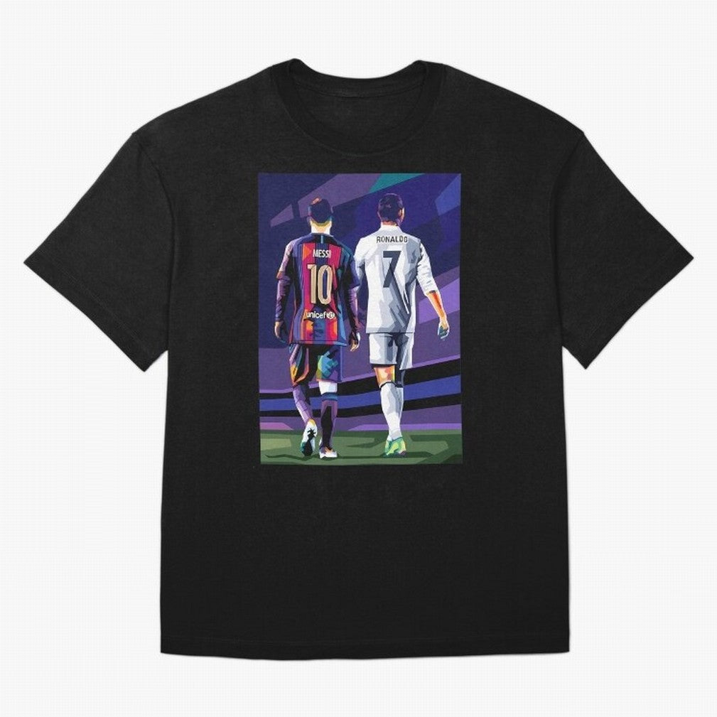 Ronaldo And Messi Oversized T-Shirt Celebrate Unforgettable Nights in Global Football Passion for FIFA World Cup 2026 Group Stage, Filled with CR7, Spain, Stadium Chants, National Pride, Trophy Dreams and Unforgettable Football Memories; Built for