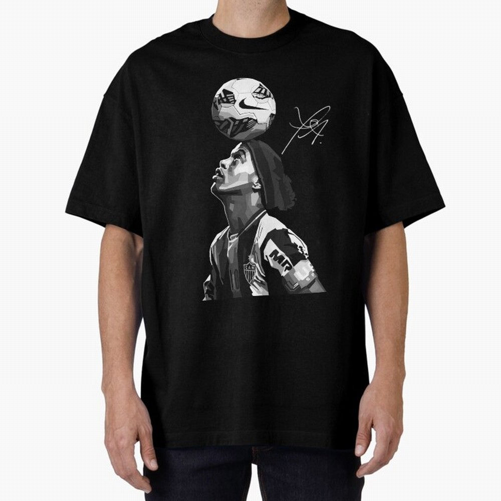 Ronaldinho Black and White Oversized T-Shirt Turn Football Passion into Global Football Passion for FIFA World Cup 2026 USA Canada Mexico, Filled with Messi, Germany, Goal Celebration Energy, Supporter Heritage, Football Icons and Worldwide