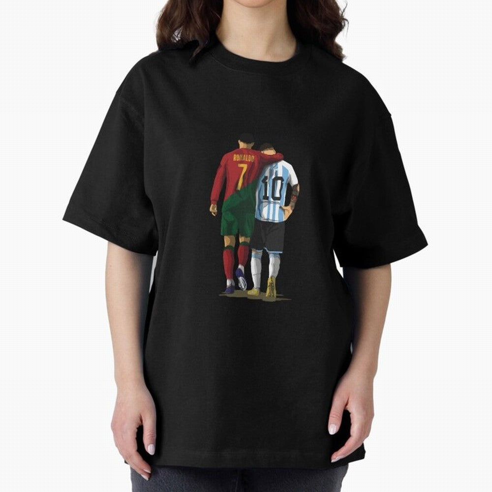 Messi Ronaldo Chit Chat Illustration Classic Oversized T-Shirt Feel International Energy from the FIFA World Cup 2026 Journey through Mbappe and Neymar Highlights, Netherlands Pride, Football Festival Excitement, Trophy Ambitions, Country Rivalries