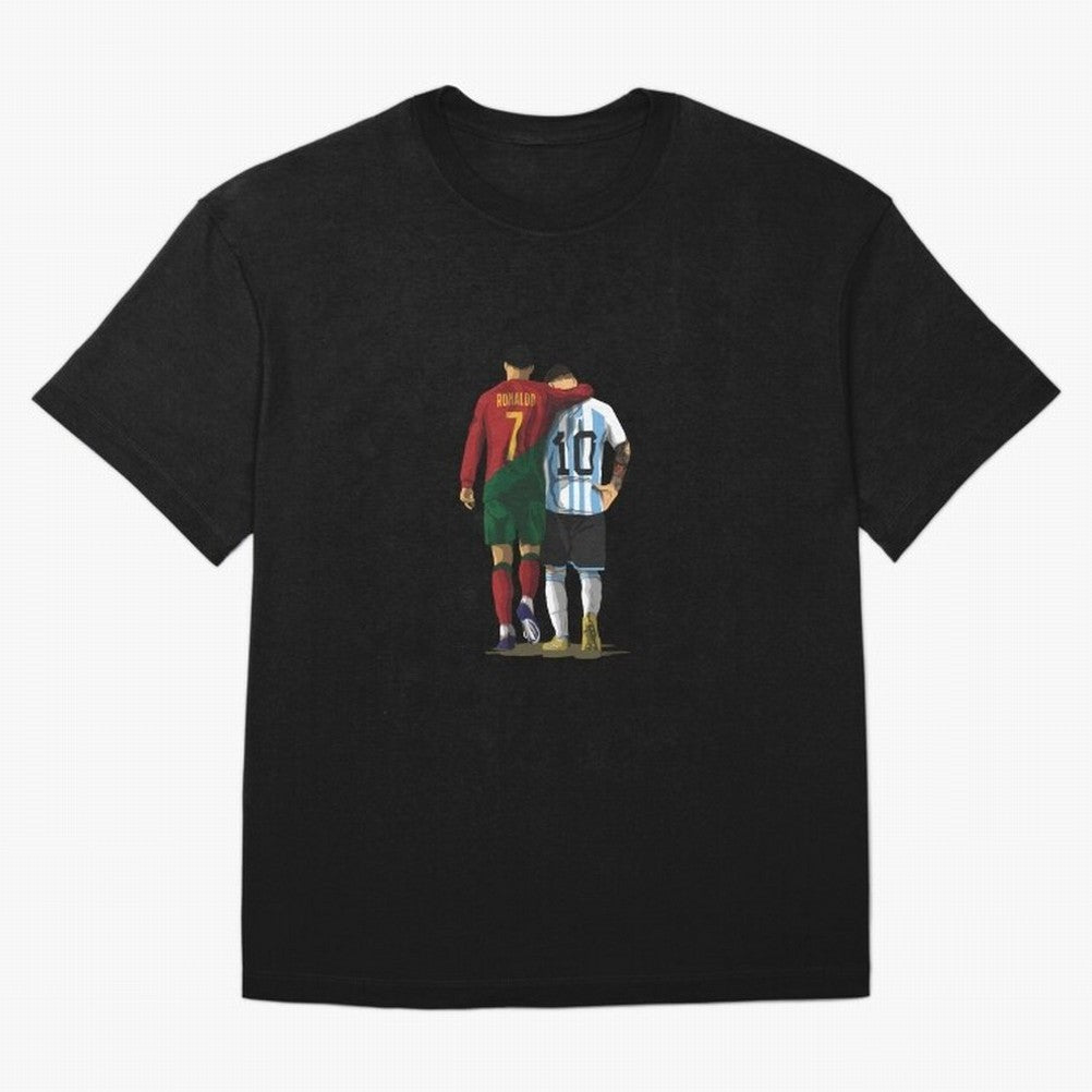 Messi Ronaldo Chit Chat Illustration Classic Oversized T-Shirt Feel International Energy from the FIFA World Cup 2026 Journey through Mbappe and Neymar Highlights, Netherlands Pride, Football Festival Excitement, Trophy Ambitions, Country Rivalries