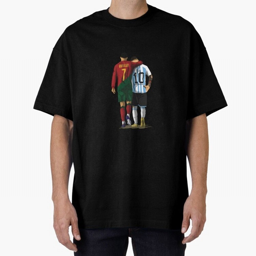 Messi Ronaldo Chit Chat Illustration Classic Oversized T-Shirt Feel International Energy from the FIFA World Cup 2026 Journey through Mbappe and Neymar Highlights, Netherlands Pride, Football Festival Excitement, Trophy Ambitions, Country Rivalries