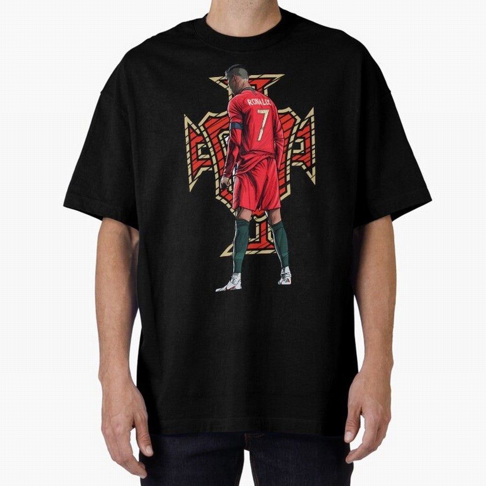Portugal Ronaldo No.7 Artwork For Soccer Fans, Gift For Football Supporters Oversized T-Shirt Celebrate Fan Favorites in Global Football Passion for FIFA World Cup 2026 Group Stage, Filled with Messi, CR7 and Mbappe, Spain, Goal Celebration Energy,