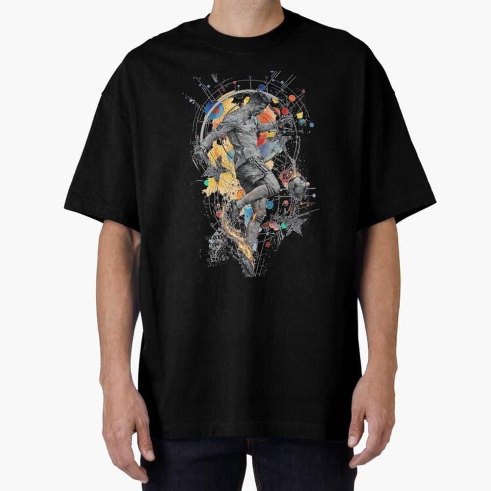 Cosmic Ronaldo Made of Star Stuff Artwork For Football Fans Gift For Soccer Enthusiasts Oversized T-Shirt Show Up for the Glory of Global Football Passion for FIFA World Cup 2026 Group Stage, with Messi and Cristiano Ronaldo, Portugal, Spain and