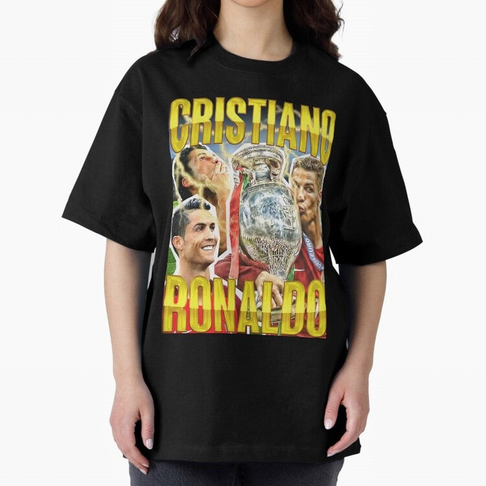 Ronaldo Siuuu Celebration Silhouette Design For Football Fans, Gift For Soccer Enthusiasts Oversized T-Shirt Enjoy Global Football Passion for FIFA World Cup 2026 Group Stage, Connected to Neymar, Haaland and Cristiano Ronaldo, Germany, Global