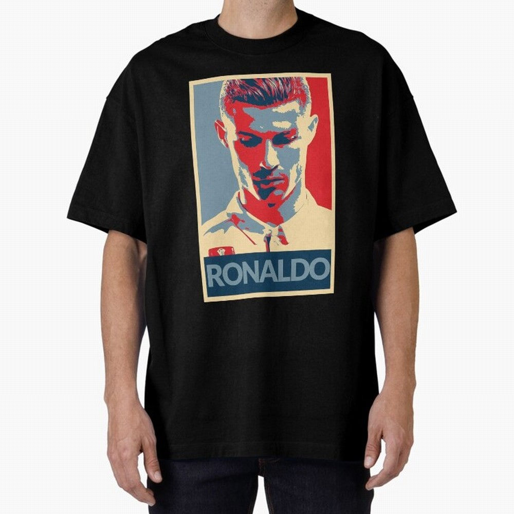 Ronaldo Poster Style Pop Art Design For Football Fans Gift For Soccer Enthusiasts Oversized T-Shirt Show Your Tournament Heart for FIFA World Cup 2026 Group Stage for Fans of Mbappe and Neymar and Portugal, Spain and Germany, Bringing Fan Favorite