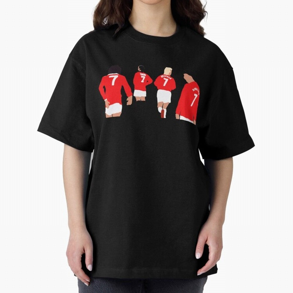 Manchester United Legends Number 7 Best Cantona Beckham Ronaldo Poster Oversized T-Shirt Support Your Favorite Stars during FIFA World Cup 2026 USA Canada Mexico Spirit, Driven by England and Germany, Messi and Cristiano Ronaldo, Retro Football