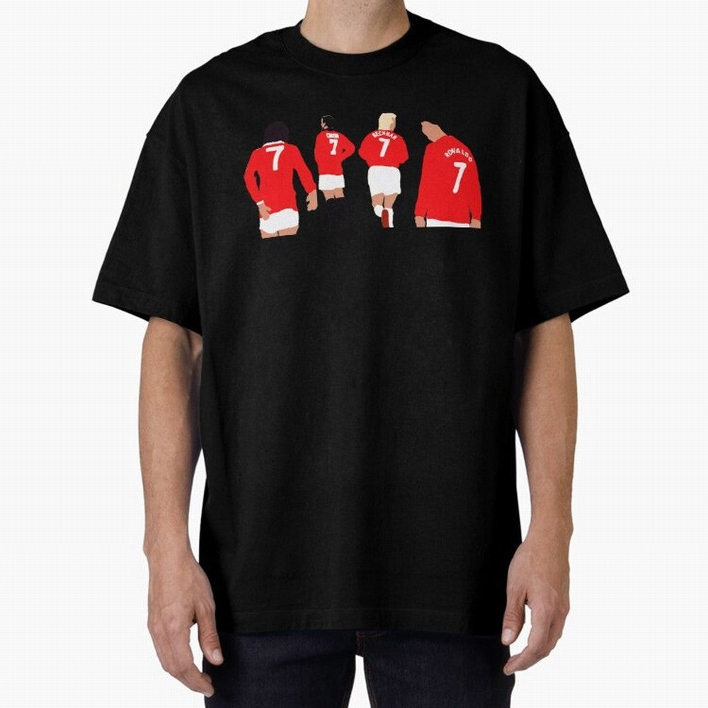 Manchester United Legends Number 7 Best Cantona Beckham Ronaldo Poster Oversized T-Shirt Support Your Favorite Stars during FIFA World Cup 2026 USA Canada Mexico Spirit, Driven by England and Germany, Messi and Cristiano Ronaldo, Retro Football