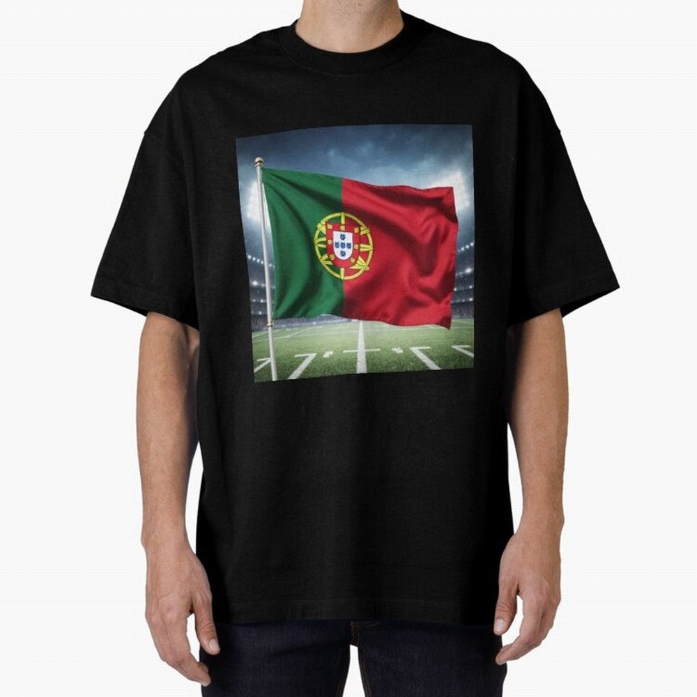Portugal Flag 3D Football Design ¨C Supporters Portugal Oversized T-Shirt Enjoy the Biggest Football Party of the FIFA World Cup 2026 Journey through CR7 and Messi Highlights, England Pride, Retro Football Energy, Iconic Rivalries, Trophy Chase