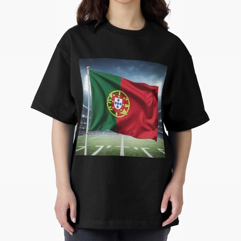 Portugal Flag 3D Football Design ¨C Supporters Portugal Oversized T-Shirt Enjoy the Biggest Football Party of the FIFA World Cup 2026 Journey through CR7 and Messi Highlights, England Pride, Retro Football Energy, Iconic Rivalries, Trophy Chase