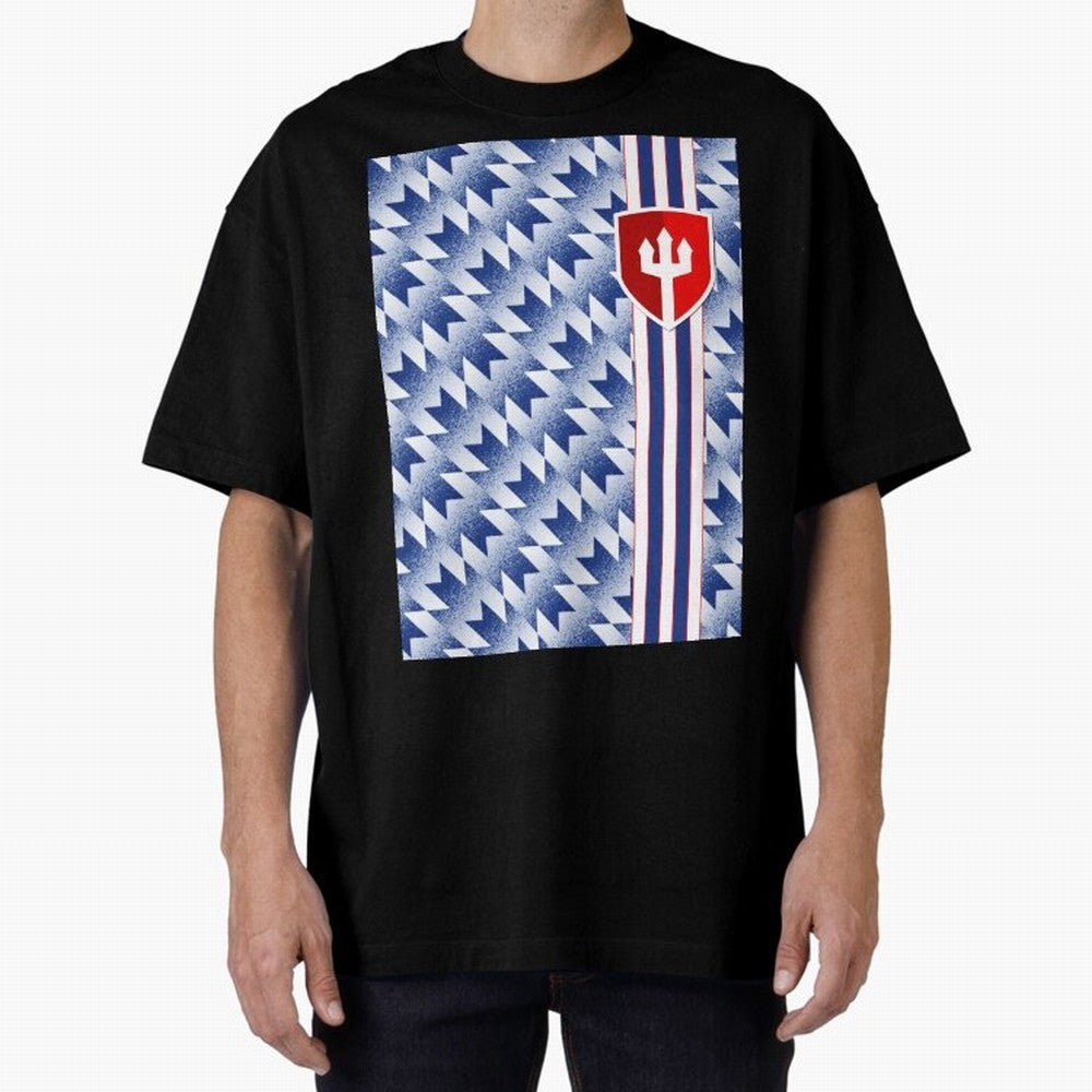 Manchester United 94 Away Jersey Pattern Oversized T-Shirt Stand with Global Football Passion for FIFA World Cup 2026 USA Canada Mexico, Centered on Haaland, England and Germany, Classic Soccer Heritage, Championship Pressure, Fan Loyalty and