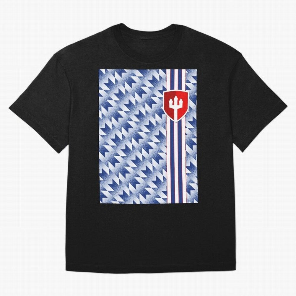 Manchester United 94 Away Jersey Pattern Oversized T-Shirt Stand with Global Football Passion for FIFA World Cup 2026 USA Canada Mexico, Centered on Haaland, England and Germany, Classic Soccer Heritage, Championship Pressure, Fan Loyalty and