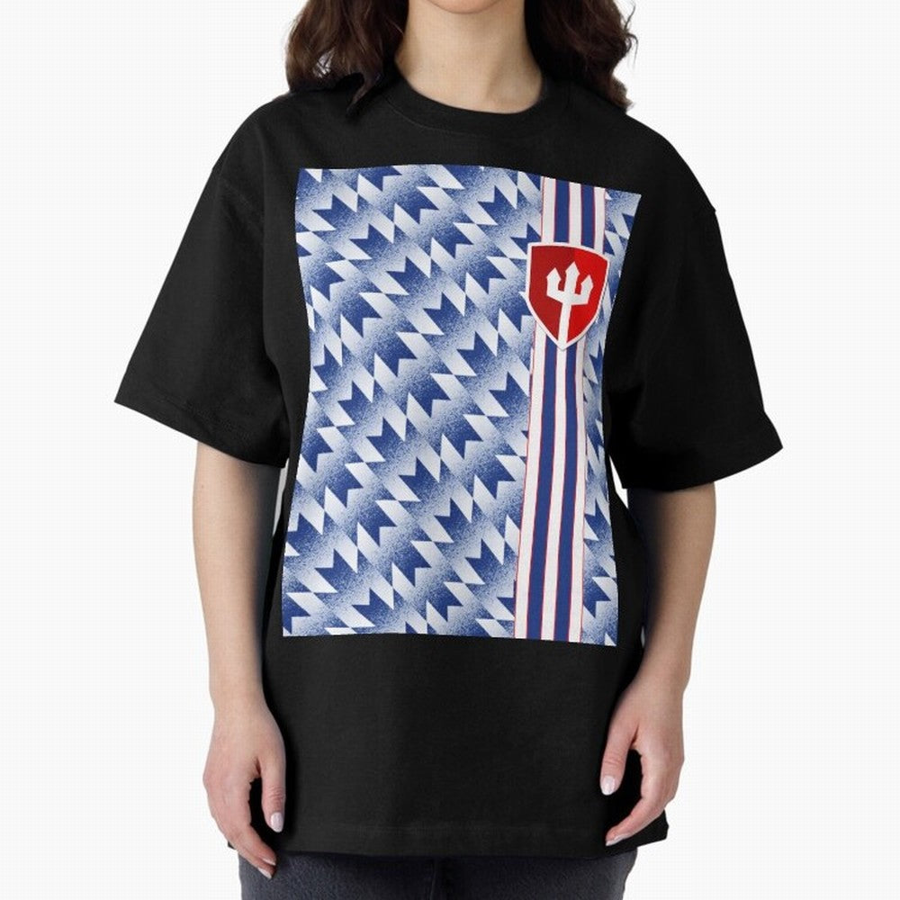 Manchester United 94 Away Jersey Pattern Oversized T-Shirt Stand with Global Football Passion for FIFA World Cup 2026 USA Canada Mexico, Centered on Haaland, England and Germany, Classic Soccer Heritage, Championship Pressure, Fan Loyalty and