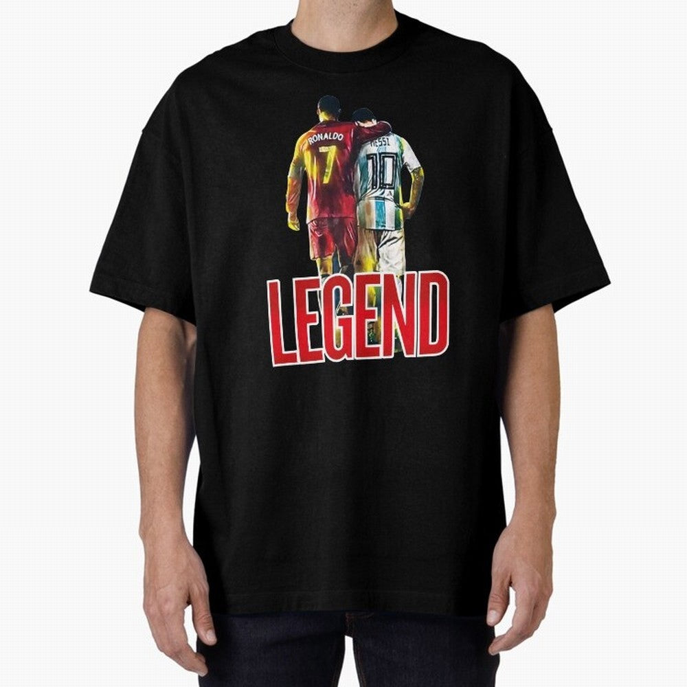 LEGEND MESSI & RONALDO POSTER Oversized T-Shirt Celebrate Classic Football Spirit in FIFA World Cup 2026 Group Stage for Fans of Haaland and France, Bringing Soccer Culture, Superstar Moments, National Team Dreams and Competitive Fire; Ideal for