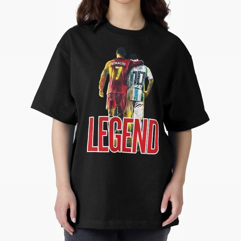 LEGEND MESSI & RONALDO POSTER Oversized T-Shirt Celebrate Classic Football Spirit in FIFA World Cup 2026 Group Stage for Fans of Haaland and France, Bringing Soccer Culture, Superstar Moments, National Team Dreams and Competitive Fire; Ideal for