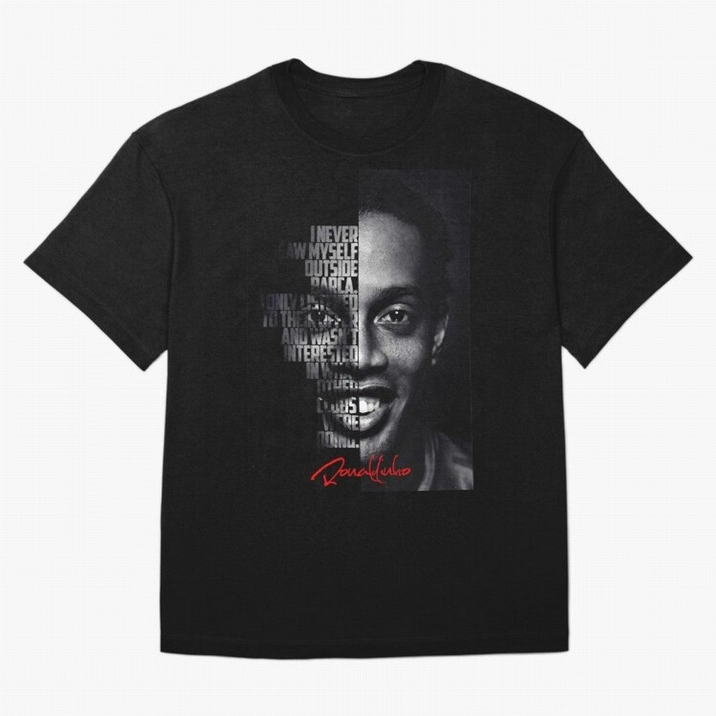 Black and white Ronaldinho quote. Oversized T-Shirt Bring a Champion Mindset to Global Football Passion for FIFA World Cup 2026, Filled with CR7, Brazil, Tournament Hype, Historic Matchups, Family Viewing Parties and Global Sports Pride; Made for