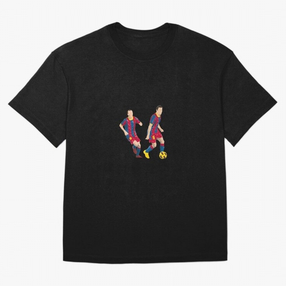 Andres Iniesta and Xavi Minimalist Oversized T-Shirt Celebrate the Magic of Global Football Passion for FIFA World Cup 2026, Celebrating Cristiano Ronaldo, Spain, Supporter Pride, Iconic Celebrations, Legendary Names and Global Match Day Energy;
