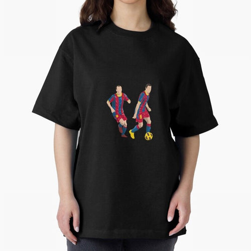 Andres Iniesta and Xavi Minimalist Oversized T-Shirt Celebrate the Magic of Global Football Passion for FIFA World Cup 2026, Celebrating Cristiano Ronaldo, Spain, Supporter Pride, Iconic Celebrations, Legendary Names and Global Match Day Energy;